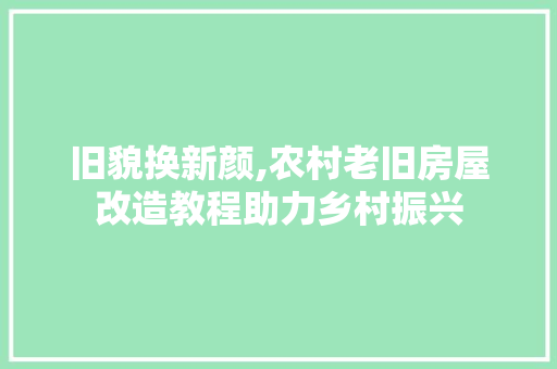 旧貌换新颜,农村老旧房屋改造教程助力乡村振兴