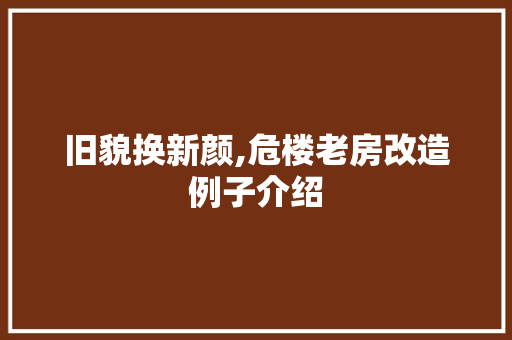 旧貌换新颜,危楼老房改造例子介绍