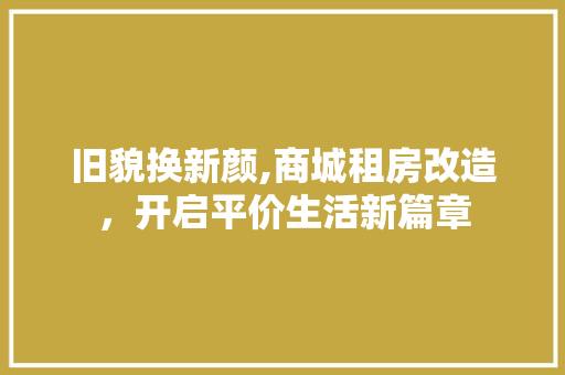 旧貌换新颜,商城租房改造，开启平价生活新篇章