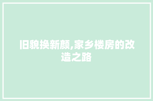 旧貌换新颜,家乡楼房的改造之路