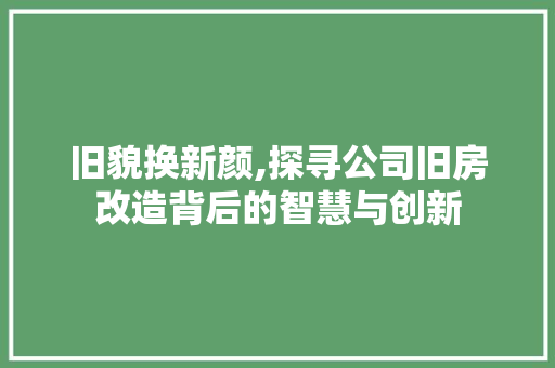 旧貌换新颜,探寻公司旧房改造背后的智慧与创新