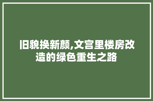 旧貌换新颜,文宫里楼房改造的绿色重生之路
