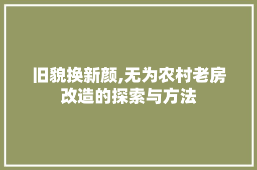 旧貌换新颜,无为农村老房改造的探索与方法