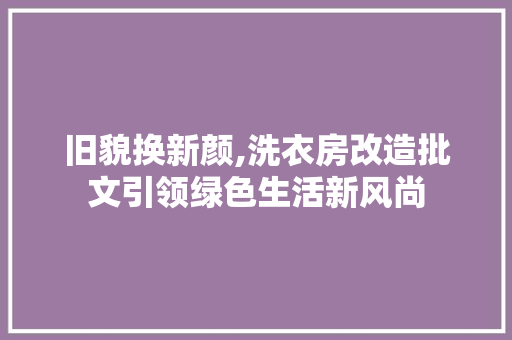 旧貌换新颜,洗衣房改造批文引领绿色生活新风尚