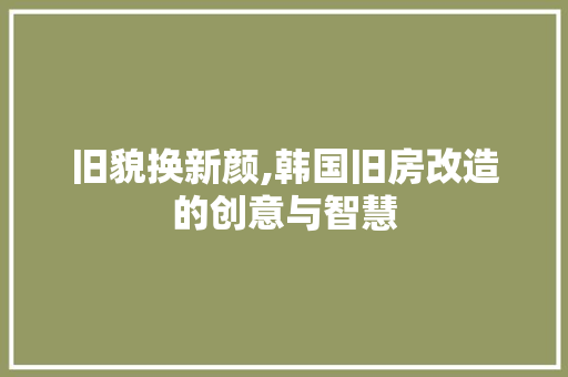 旧貌换新颜,韩国旧房改造的创意与智慧