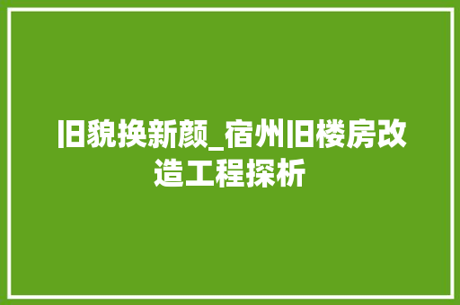 旧貌换新颜_宿州旧楼房改造工程探析