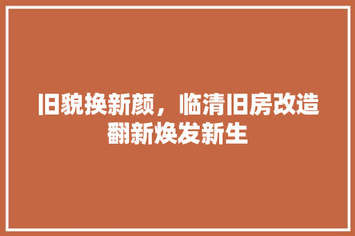 旧貌换新颜，临清旧房改造翻新焕发新生 家电维修