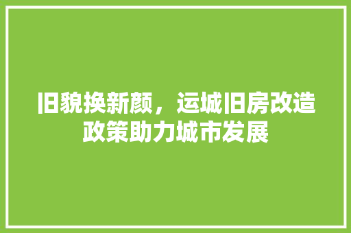 旧貌换新颜，运城旧房改造政策助力城市发展 厨房维修