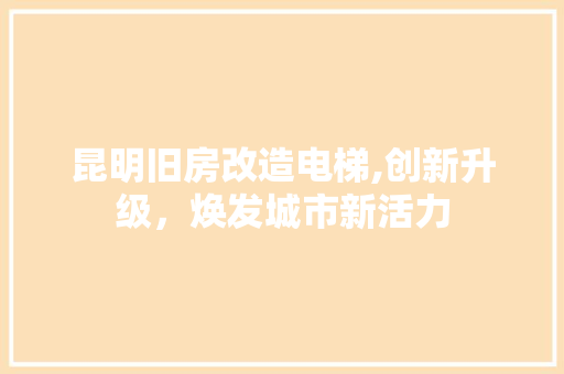 昆明旧房改造电梯,创新升级，焕发城市新活力