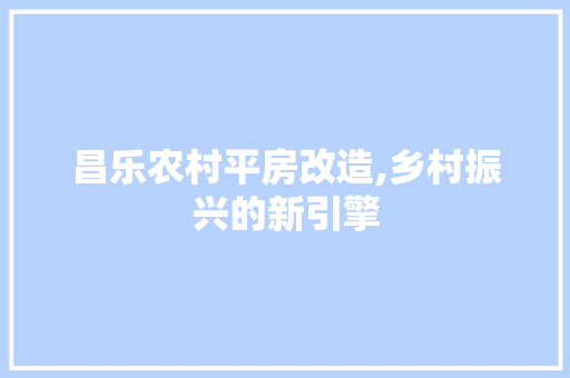 昌乐农村平房改造,乡村振兴的新引擎 家电维修