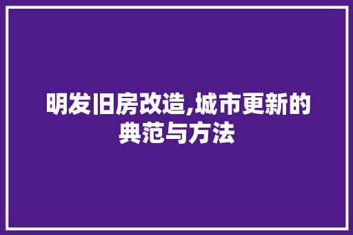 明发旧房改造,城市更新的典范与方法