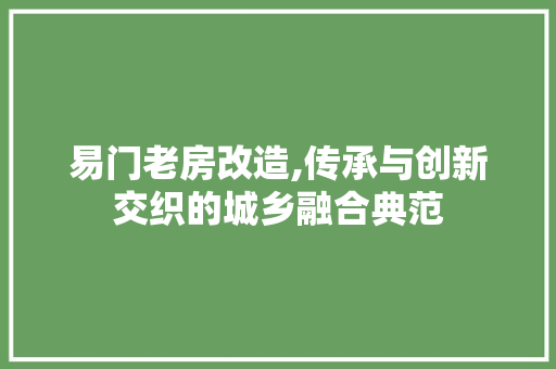 易门老房改造,传承与创新交织的城乡融合典范