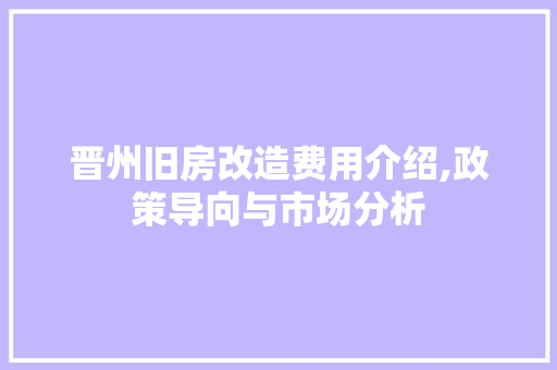 晋州旧房改造费用介绍,政策导向与市场分析 户内维修