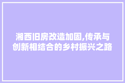 湘西旧房改造加固,传承与创新相结合的乡村振兴之路