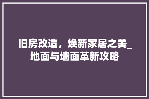 旧房改造，焕新家居之美_地面与墙面革新攻略