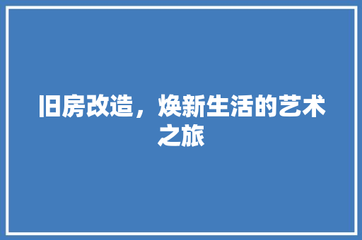 旧房改造，焕新生活的艺术之旅