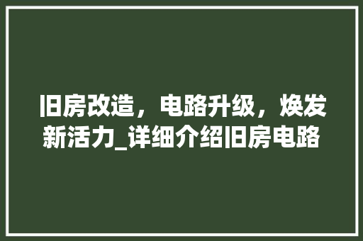 旧房改造，电路升级，焕发新活力_详细介绍旧房电路改造的重要性与步骤