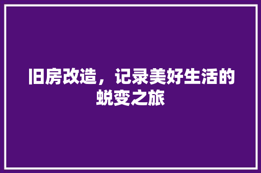 旧房改造，记录美好生活的蜕变之旅