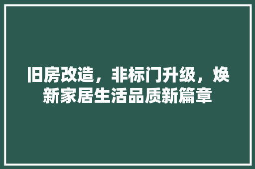 旧房改造，非标门升级，焕新家居生活品质新篇章