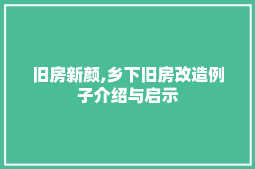旧房新颜,乡下旧房改造例子介绍与启示