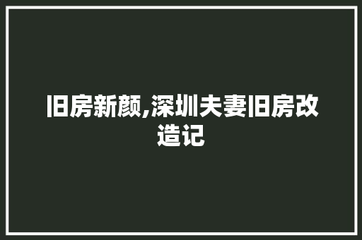 旧房新颜,深圳夫妻旧房改造记