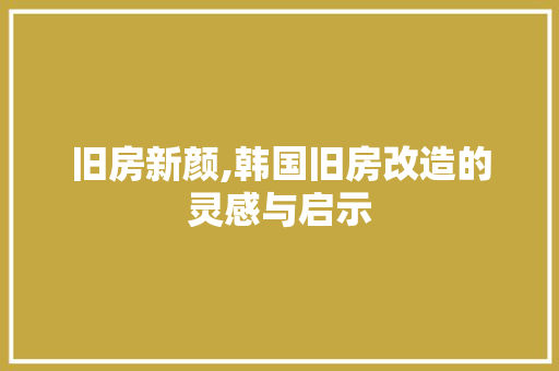旧房新颜,韩国旧房改造的灵感与启示
