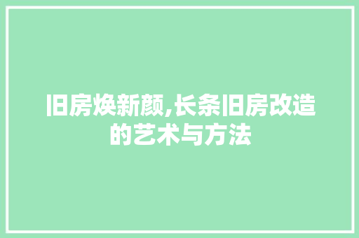 旧房焕新颜,长条旧房改造的艺术与方法