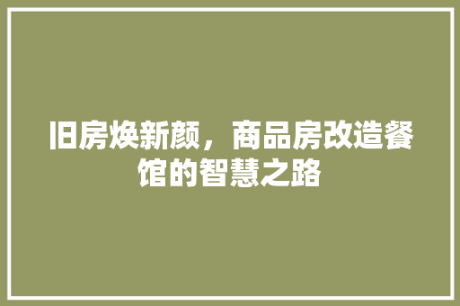 旧房焕新颜，商品房改造餐馆的智慧之路