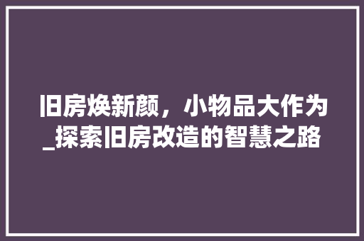 旧房焕新颜，小物品大作为_探索旧房改造的智慧之路