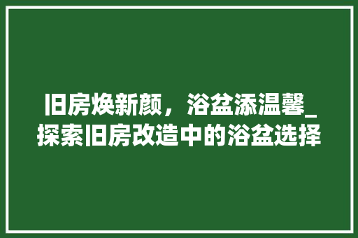 旧房焕新颜，浴盆添温馨_探索旧房改造中的浴盆选择与安装