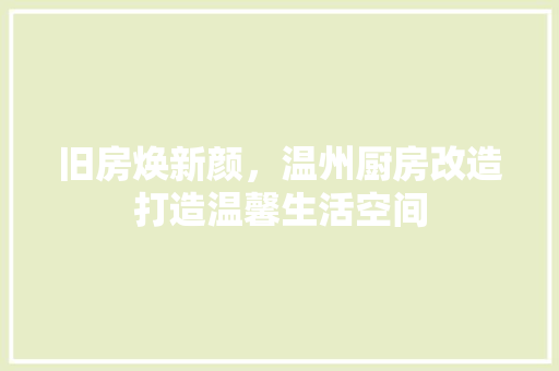 旧房焕新颜，温州厨房改造打造温馨生活空间
