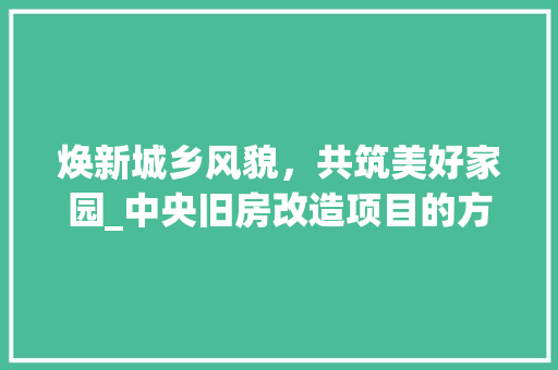 焕新城乡风貌，共筑美好家园_中央旧房改造项目的方法与展望