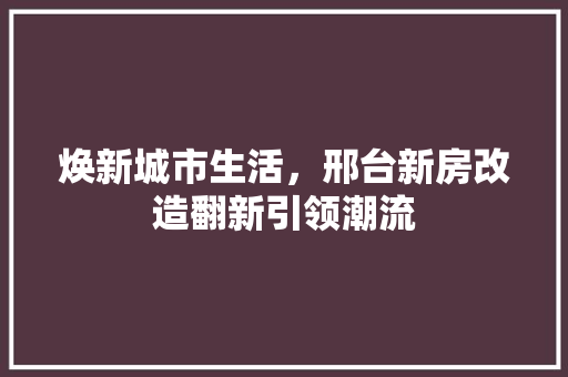 焕新城市生活，邢台新房改造翻新引领潮流