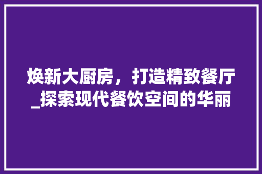 焕新大厨房，打造精致餐厅_探索现代餐饮空间的华丽蜕变 家电维修
