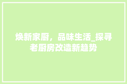 焕新家厨，品味生活_探寻老厨房改造新趋势