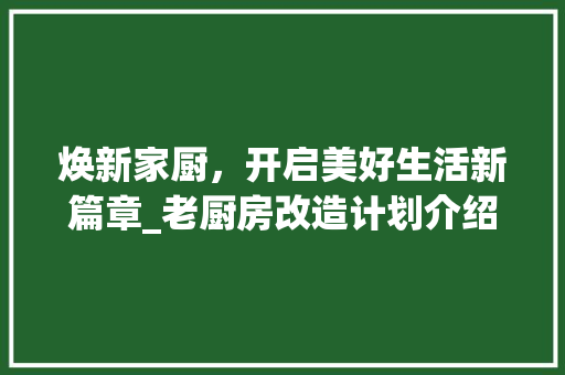 焕新家厨，开启美好生活新篇章_老厨房改造计划介绍 墙体维修