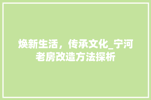 焕新生活，传承文化_宁河老房改造方法探析