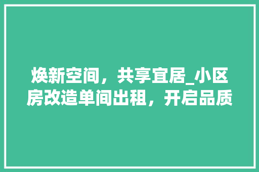 焕新空间，共享宜居_小区房改造单间出租，开启品质生活新篇章 家电维修