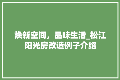 焕新空间，品味生活_松江阳光房改造例子介绍 家电维修
