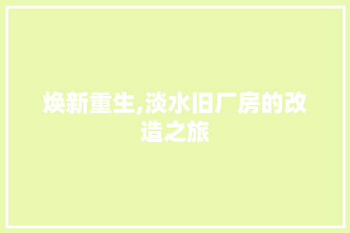 焕新重生,淡水旧厂房的改造之旅