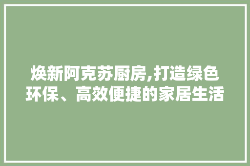 焕新阿克苏厨房,打造绿色环保、高效便捷的家居生活空间