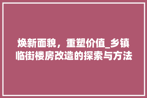 焕新面貌，重塑价值_乡镇临街楼房改造的探索与方法 户内维修