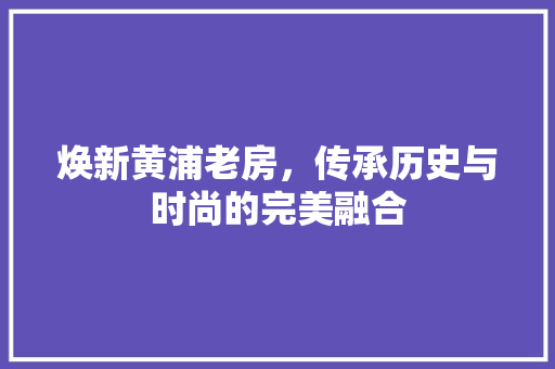 焕新黄浦老房，传承历史与时尚的完美融合