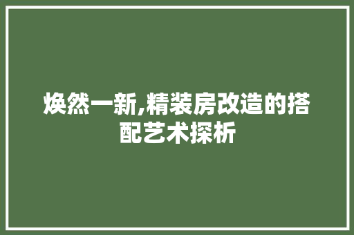 焕然一新,精装房改造的搭配艺术探析