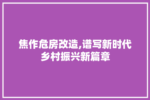 焦作危房改造,谱写新时代乡村振兴新篇章