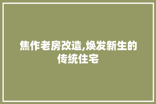 焦作老房改造,焕发新生的传统住宅