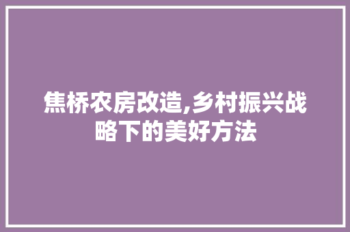 焦桥农房改造,乡村振兴战略下的美好方法