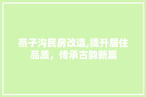 燕子沟民房改造,提升居住品质，传承古韵新篇