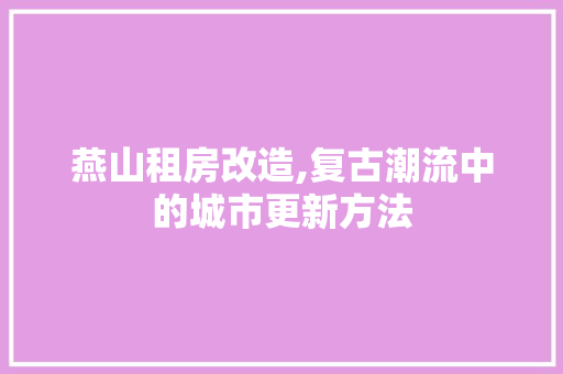 燕山租房改造,复古潮流中的城市更新方法
