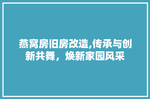 燕窝房旧房改造,传承与创新共舞，焕新家园风采